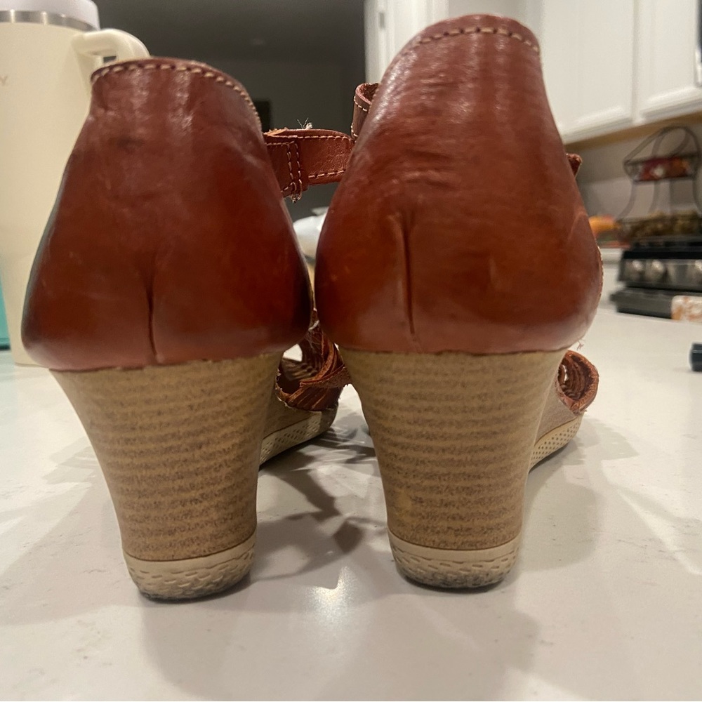 Maya Brown Woven Leather Wedge Sandals - Picture 6 of 10